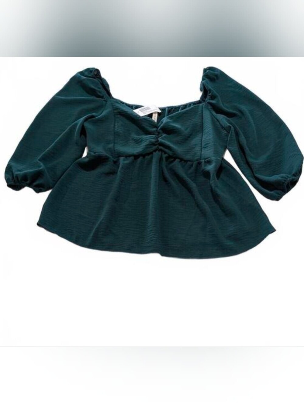 CHOCOLATE Hunter Green Peplum Blouse Puff Sleeve Ruched NWT M